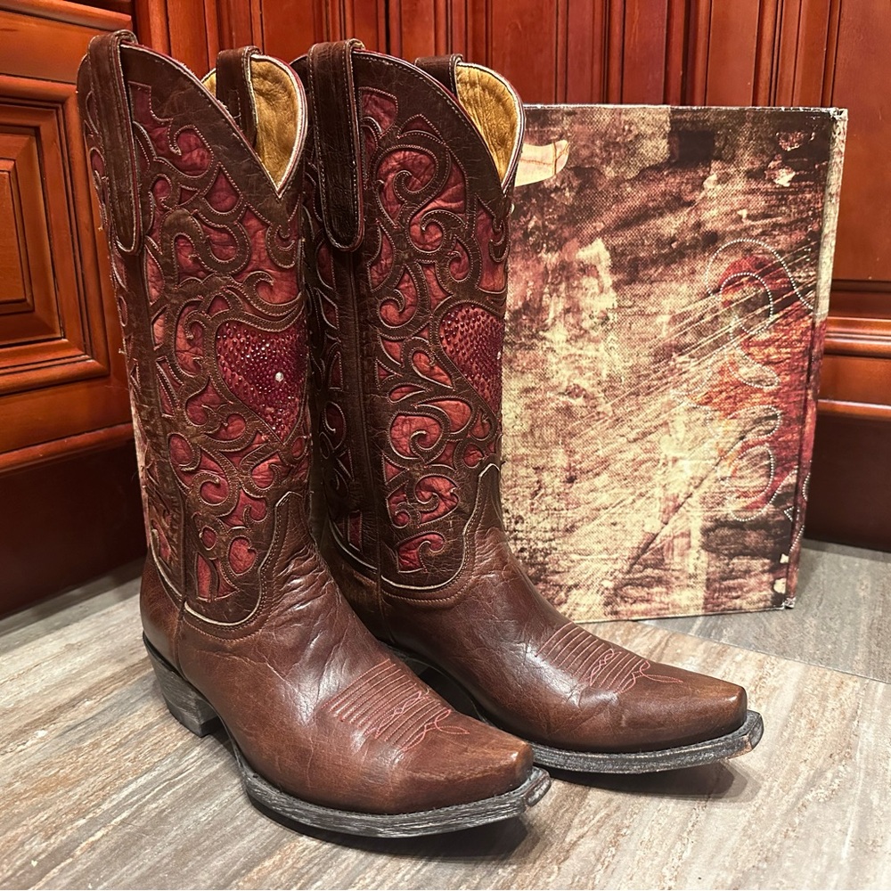 Old Gringo Corazon Crystal Swarovski Heart Brown Red Cowboy Boots Wedding RARE